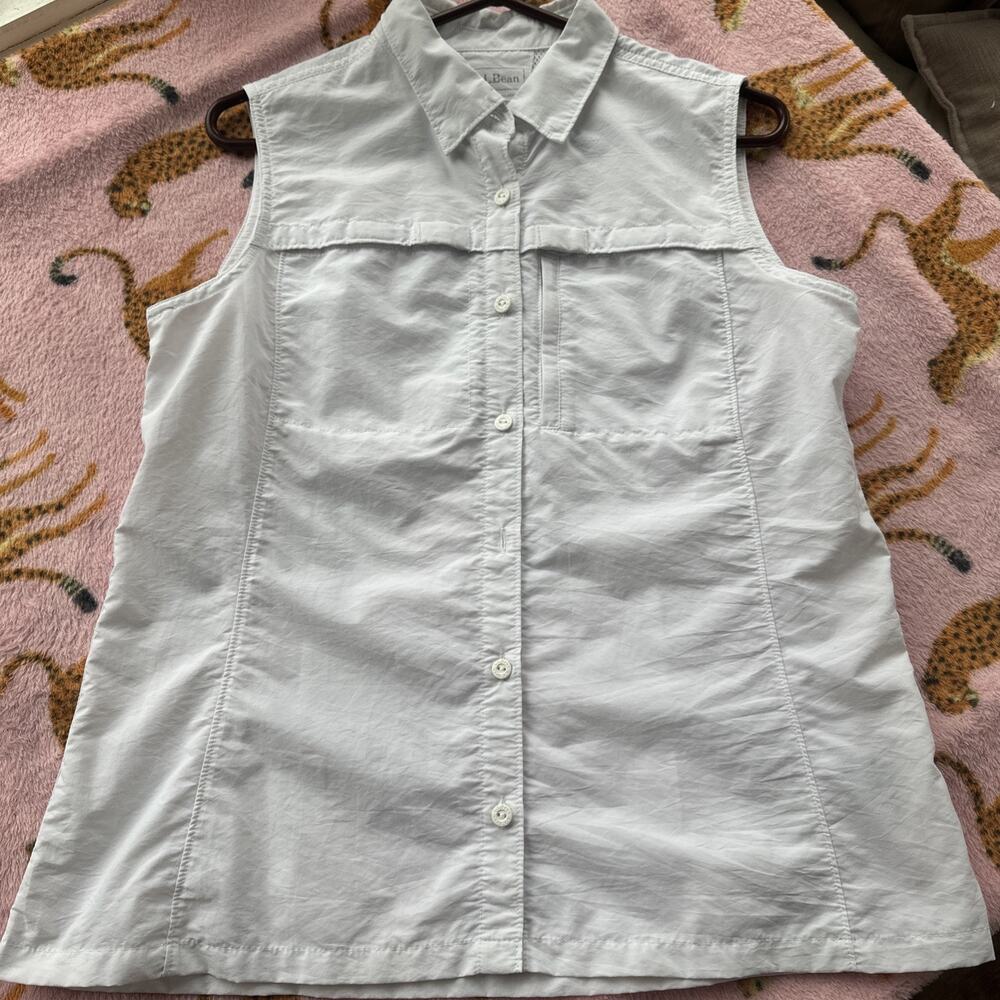 L.L. Bean Hiking Vest Button Shirt Women Sz L WhiteNylon Vented Fishing Outdoors